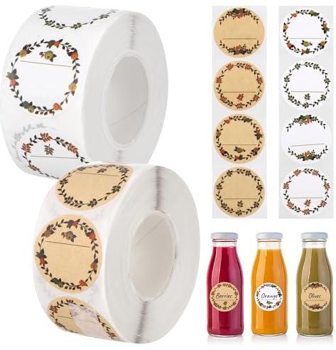 2 Rollen Aufkleber selbst gestalten, 1000 Stück Selbstklebende Etiketten, 1 Zoll Runde Etiketten, Starke Klebekraft für DIY, Backen, Konfitüren-Etiketten, Geschenkdeko