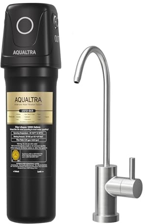 AQUALTRA USF01-BKF Sistema bajo fregadero con grifo, 45400L, certificado NSF/ANSI/CAN 372, reduce PFOA, PFOS, cloro, plomo, mercurio, cloramina, fluoruro, microplásticos, mal sabor & olor