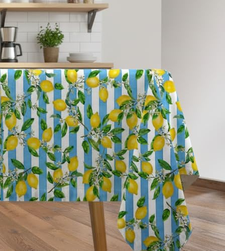 Vilber, Mantel, Corte de Tela de Algodón/Poliester de Fibras recicladas. Resinado, Antimanchas, Impermeable, para Interior y Exterior. Lemons.3159 (140x240 cm)