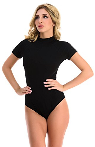 Magi Body da donna con maniche corte e mezza colletto, taglie sottoguanti, vestibilità ottimale, body sportivo da danza per donne, nero, S