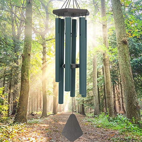 ASTARIN Sympathy Windspiel, für den Außenbereich, tiefer Ton, 91.4 cm, großes Windspiel mit 6 schweren Röhren, gestimmtem Basston, Gedenk-Windspiel, personalisierbar, Gartendekoration, Waldgrün