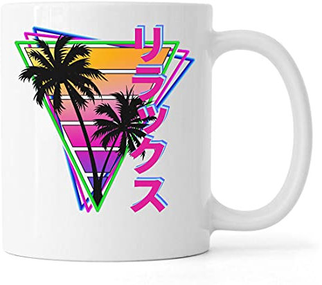 Desconocido Synthwave Aesthetic Relaxing Palm Trees Reverse Pyramid Taza de café de té de cerámica Blanco