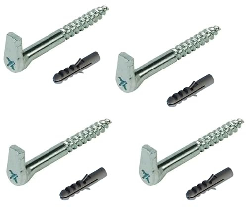 Schraubhaken mit Kreuzschlitz, robuster verzinkter Stahl, selbstschneidende Holz-Vierkanthaken, Metall-Schraub-in-Schwerlast-Kommodenbecher, 4 Stück mit Dübel (Hakenlänge 50 mm, Gewinde Ø 5,2 mm)
