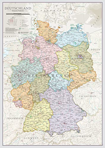 Maps International - Mapa Alemania, póster clásico con el mapa Alemania, plastificado – 59,4 x 42 cm – Colores clásicos