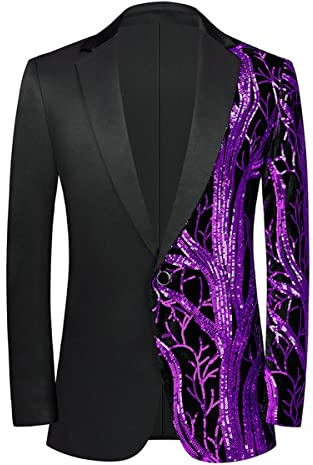 Men Black Sequin Shiny Prom Suit Jacket One Button Slim Fit Sport Coats and Blazers Tuxedo for Wedding Banquet