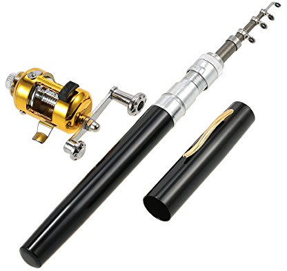 HUIOP Fishing Rod Reel Combo Kit Set Mini Telescopic Portable Pocket Pen Fishing Rod Pole + Reel Aluminum Alloy Fishing Accessories,Fishing Reel