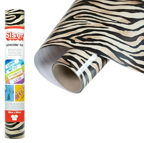 Siser Easypatterns PLUS Wild Zebra, 30cm x 0,5m, Thermotransfer Vinyl zur Personalisierung von Kleidung, Accessoires und Dekostoffen, Material für Bastelartikel, geeignet für Kinderkleidung
