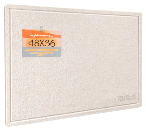 Lightomorrow Large Bulletin Board - 48 x 36 Inches, Decorative Felt Pin Board for Wall - 4' x 3' Foldable Photo Display Board with Self-Adhesive Tape, Includes 20 Push Pins - Oatmeal
