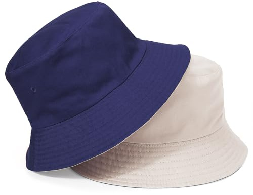 TAGVO Fischerhut Beideseitig Tragen Damen Große Bucket Hat XXL Sonnenhut Outdoor Unisex 100% Baumwolle Faltbar Sommerhut Eimerhut Für Kopf 60-66
