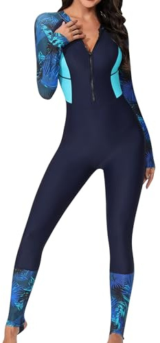 SEAUR Mute da Surf Sportive da Donna con Cerniera Costume da Bagno Tuta da Immersione Kayak Protezione Solare 1 Pezzo Rashguard Integrale Blu 2 XL