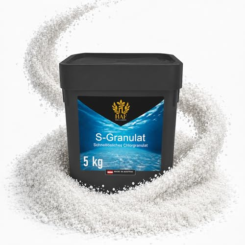 HAF Chlorgranulat für Pool & Schwimmbad (1 x 5 kg Eimer) – schnelllösliches S-Granulat zur Schockchlorung, Stoßchlorung & Dauerchlorung – schnelle Pool Desinfektion & klares Wasser – Made in Austria
