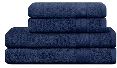 CAMRY Handtücher Set 4-teilig, 2 Badetücher 70x140 cm & 2 Handtücher 50x100 cm, 100% Baumwolle, Oeko-TEX Zertifiziert, Weich & Saugstark - mit Aufhänge, Navy