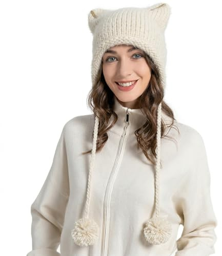 ZLYC Mössa för kvinnor, Pom Pom Beige, one size