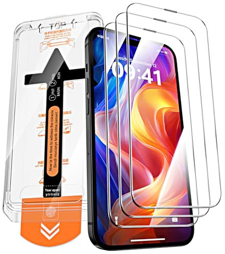 QUESPLE 3 Pezzi Pellicola Protettiva in Vetro Temperato per iPhone 15 6,1 Pollici, [Installazione Automatica dell'Allineamento] Un Tocco Installa Vetro Completa Flim a Copertura Totale, Durezza 9H