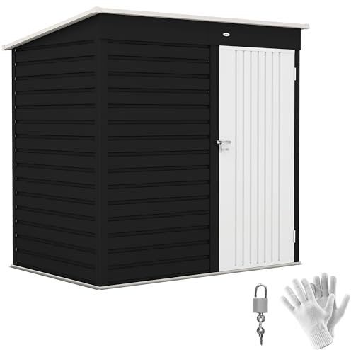 Outsunny 6 x 4ft Metal Garden Shed, Easy to Assemble, Galvanised Steel Shed with Lockable Door and Gloves, Outdoor Tool Storage Shed for Garden, Patio, Dark Grey