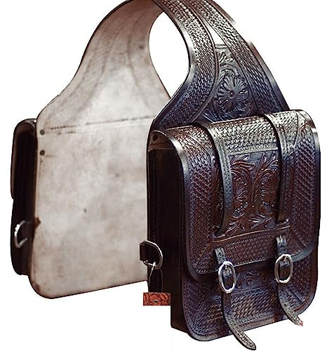 EQUIGEAR Western-Leder-Satteltasche für Pferde | Reitvergnügen Wanderritt geeignet für Reiten und Fassrennen | Satteltasche mit verstellbarem Riemen GRÖSSE: 10X10X3 AS-67
