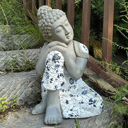 Pevfeciy Schlafender Buddha Figur Garten, Outdoor Garten Dekofigur,Zen Buddha Statue,Feng Shui Deko Figur,Glück Bringen und Gunst,für Garten/Wohnung,Steinoptik,H-46cm,Grau