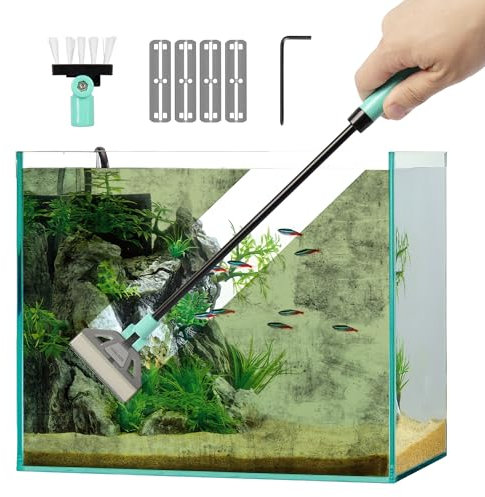 boxtech Racloir Anti-Algues,Outil de Nettoyage d'aquarium Kit - 5 Lames Acier + Brosse, Manche 50cm pour Aquariums Verre