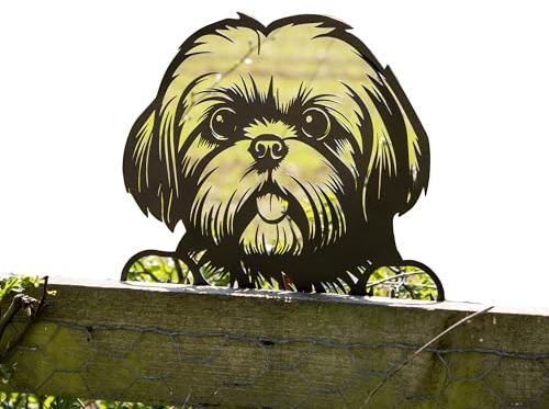 Peeking Shih Tzu Fence Topper 32x23cm Black Metal Dog Bust Silhouette Garden Decoration