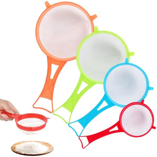 4pcs setaccio di plastica, mesh fine portatile per piccolo setaccio, funzionale e leggero, superficie liscia igienica e facile da pulire, per verdure, farina.