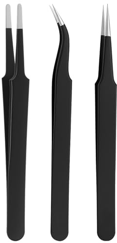 Pinzetten Set antistatisch – 3 Präzisionspinzetten aus Edelstahl für Elektronik, Modellbau, Reparatur & Basteln, Precision Tweezers Set, Pinzette Set