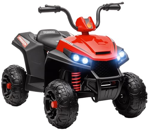 AIYAPLAY Quad Eléctrico para Niños de Batería 12V Coche Eléctrico para Niños de +3 Años con Velocidad 5 km/h Faros Música MP3 Avance y Retroceso Carga 30 kg Rojo