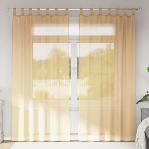 Snsowed Tende in Voile con Passanti 2 pz Sabbia 140x245 cm,Tende in Voile,Trattamenti per Finestre,Tende e Tendaggi-4102309