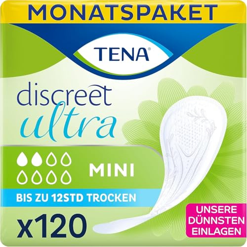 TENA Lady Discreet Mini Towels, for Light Bladder Weakness, Monthly Pack of 120 Incontinence Pads for Women