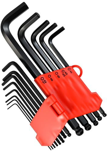 ASOUUNLD 13 Pz Chiavi Esagonale con Testa a Sfera 1.27-10mm,Set di Chiavi a Brugola,Chiave Esagonali con Braccio a L Lungo 76-171mm per gli Appassionati e Professionisti del Fai-Da-Te