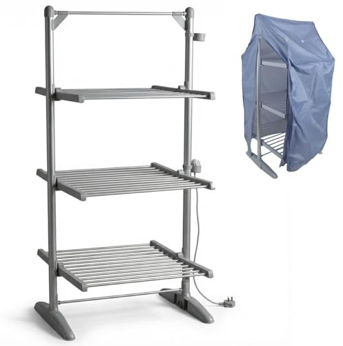House Of Home XL 3 Tier Heated Clothes Airer And Drying Cover With 24 Bars – Energy Efficient Indoor Laundry Dryer Lightweight Aluminium Foldable