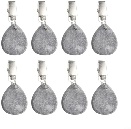 8 Stück Tischdeckenbeschwerer aus Stein mit Metallclips und Anhängeraufhängern, robuster Marmor und Edelstahl, wasserdicht, rostfreies Design zur Sicherung der Tischdecke für den Innen- und