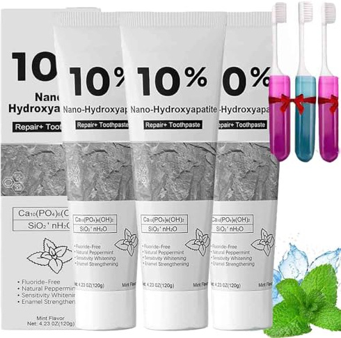 Dentifricio Al 10% Di Nano-Idrossiapatite,Protezione Dello Smalto E Rafforzamento Dei Denti,Formula Delicata Ed Efficace,Dentifricio Senza Fluoro,Per Denti Sensibili (0013-3Pc, Sapore fresco)
