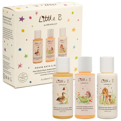 Bramley Little B Mouse Gift Set, Baby & Child Bath & Body Travel Set | 3 x 50ml, Hair & Body Wash, Bubble Bath & Body Lotion, Vegan, Suitable from Birth
