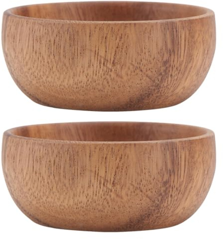 ELEOUTI Lot de 2 Petits Bols en Bois D'acacia Nourriture, Design Polyvalent et Confortable, Cuisine à Domicile ou Hôtel