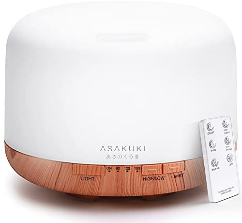 B.R.C Shipment ASAKUKI 500ml Premium, Essential Oil Diffuser, 5 In 1 Ultrasonic Aromatherapy Fragrant Oil Vaporizer Humidifier, Timer and Auto-Off Safety Switch, 7 LED Light Colors