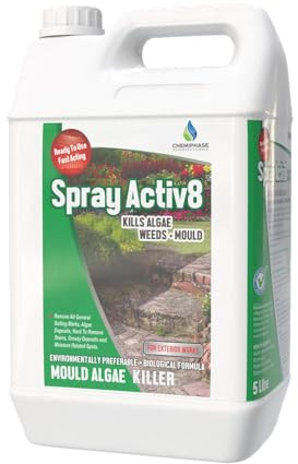 Spray Activ8 Mould, Algae Killer – Powerful Patio & Driveway Cleaner – Fast-Acting Outdoor Surface Treatment for Stone, Brick, Decking, Roofs & Fences – No Scrubbing Required – 5 Litres