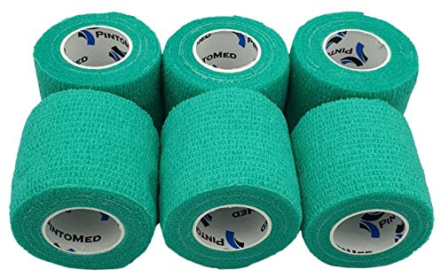 PintoMed BENDAGGIO COESIVO - VERDE - garza elastica, 6 rotoli x 5 cm x 4.5 m autoadesiva flessibile bende, qualità professionale, primo soccorso - Confezione da 6
