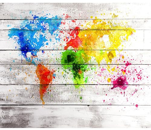 decomonkey Papier Peint Panoramique carte du monde 300x210 cm Bois coloré