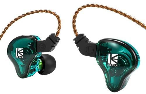 Yinyoo KBEAR KS2 In Ear Monitor,Stereo Bass Kopfhörer, HiFi Over Ear Earbud Headset Noise Cancelling Hybrid 1BA 1DD Kopfhörer mit abnehmbarem Kabel zum Laufen Gehen,Bühne (kein Mikrofon, Grün KS2)