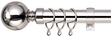 Home Harmony® Caprice Diamante 16-19mm Telescopic Extendable Metal Curtain Pole Set, Brushed Silver Black White (Plain Silver, 120-210 cms)