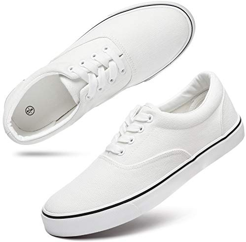 yageyan White Canvas Shoes for Mens Low Top Tennis Shoes Fashion Mens Canvas Casual Laced Up Sneakers(WHT10)