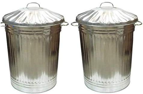 VTL® 2 X 90 LITRE GALVANISED METAL BIN GARDEN RUBBISH DUSTBIN HOME STRONG WASTE BIN