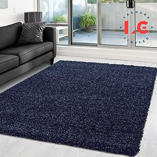 EXTRA THICK HEAVY PILE SOFT LUXURIOUS SHAGGY MODERN AREA RUG RUNNER MAT FOR BEDROOM & LIVING ROOM - NAVY BLUE, 160 X 230 CM, 5 CM HIGH PILE, POLYPROPYLENE MATERIAL, NON-SLIP, EASY TO CLEAN