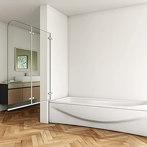 Box Doccia Parete per Vasca da bagno 100 cm H.140 cm pieghevole a Libro in Vetro di Sicurezza Trasparente da 5 mm Cerniere a Muro Cromo