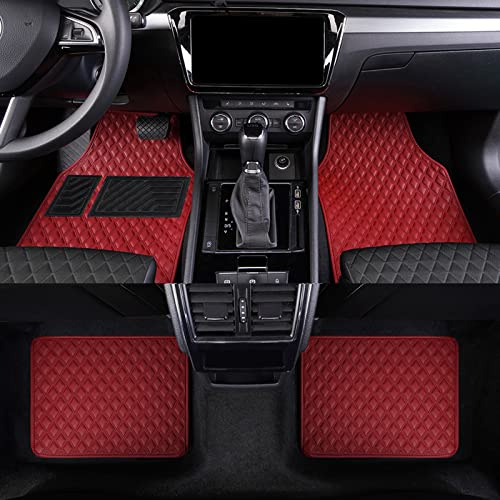 LSXUANCHU Tapetes de Lujo para automóvil, de Piel sintética de Lujo, para Todo Tipo de Clima, Coches, Camiones, SUV (4 Piezas, Rojo Vino)