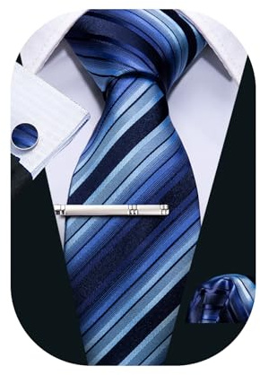 Barry.Wang Plaid Ties Check Mens Necktie Set with Handkerchief Cufflinks Classic Stripe