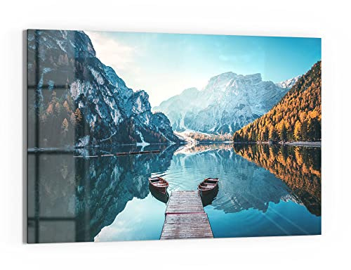 DEQORI Glas-Magnettafel | 60x40 cm groß | Motiv Blick auf Lago di Braies | Memo-Board aus Glas | Magnetboard inkl. Magnete, Stift & Tuch für Küche & Büro | Tafel magnetisch & beschreibbar