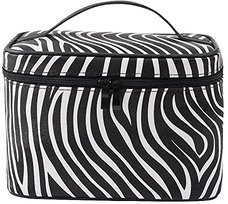 JIHUOO Zebra Kosmetiktasche Große Make Up Taschen PU Leder Schminktasche Kosmetik Aufbewahrungstasche Kulturtasche Reise Kulturbeutel für Damen Quadrat
