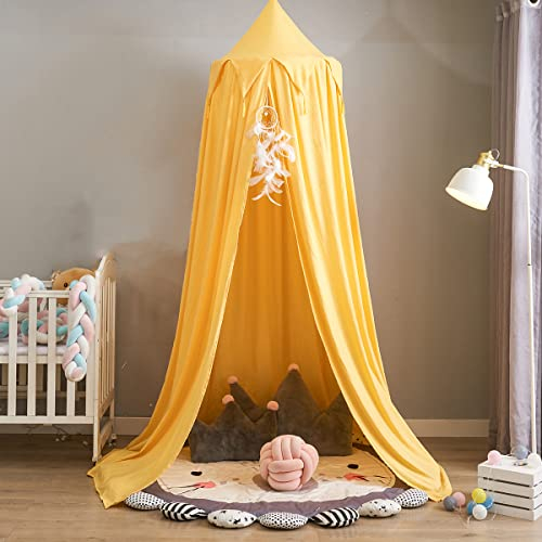 Ricemru Groß Betthimmel Baldachin Babybett Kinderbett Mädchen Gelb Kinder Baby Himmel Rund Hängendes Kuppel Moskitonnetz Spielzelte Kuschelecke Deko 400cm