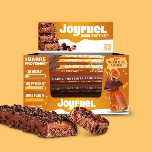 JOYFUEL Barrette proteiche - Gusto cioccolato con latte e caramello - < 2 g di zucchero - 20 g di proteine - Scatola da 12 barrette x 55 g
